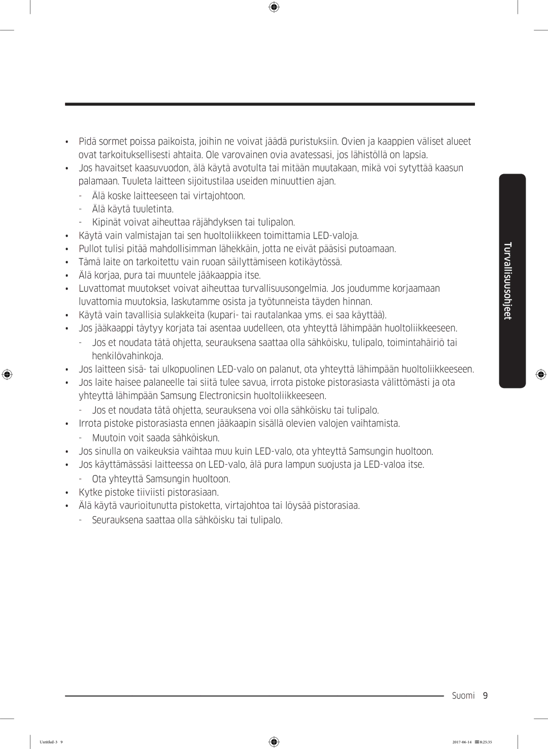 Samsung RF60J9020WZ/EE manual Suomi 9  